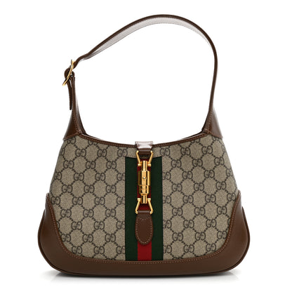 Gucci GG Supreme Monogram Azalea Calfskin Web Small Jackie 1961 Hobo Beige Ebony Brown Sugar 1 of 9