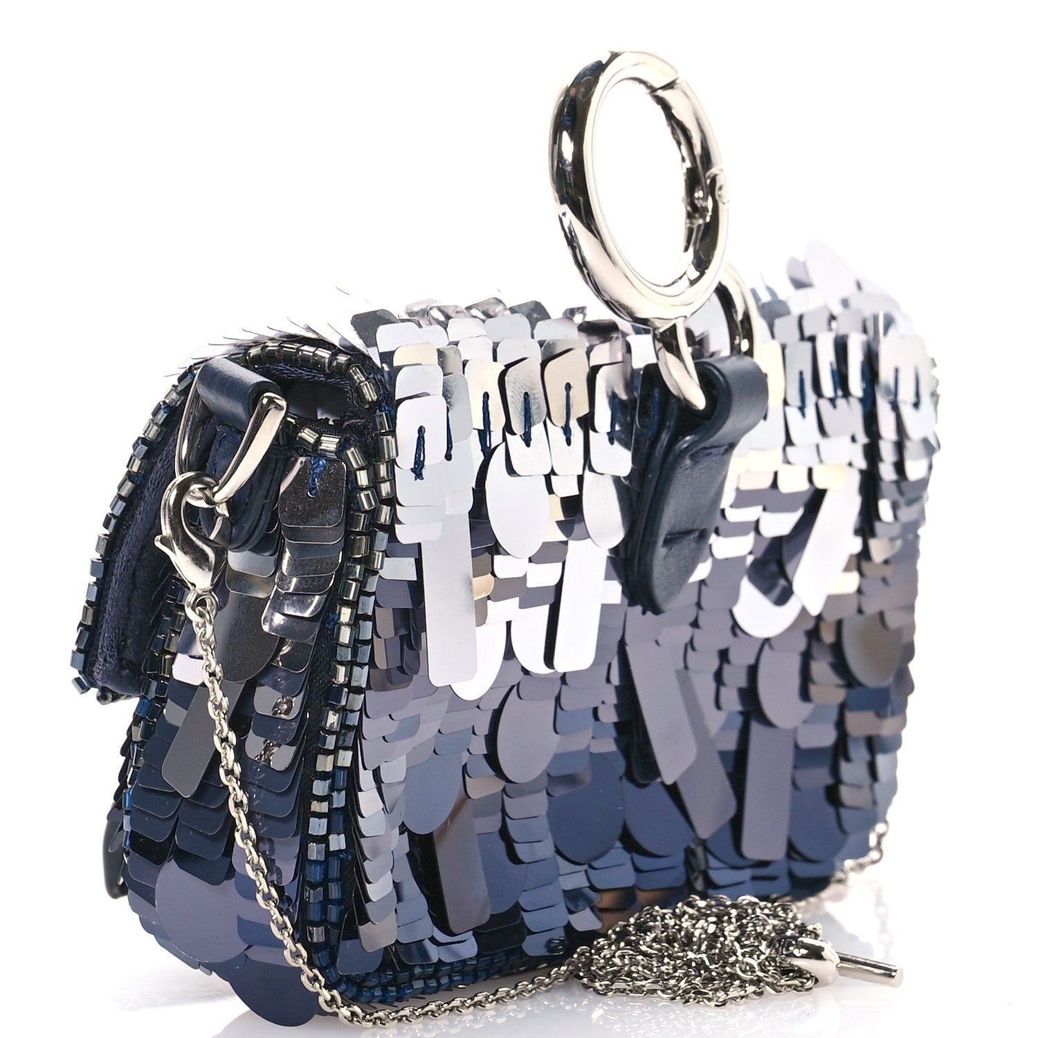 Fendi Sequin Paillettes Shiny Nappa Sex and the City Nano Maxi Buckle Baguette Charm Blue 3 of 11