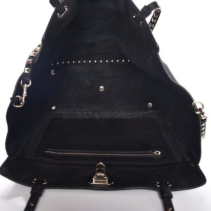 Valentino Garavani Alce Printed Calfskin Medium Rockstud Tote Black 6 of 9