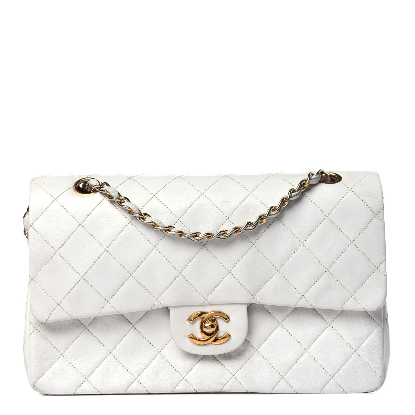Lambskin Quilted Medium Double Flap White