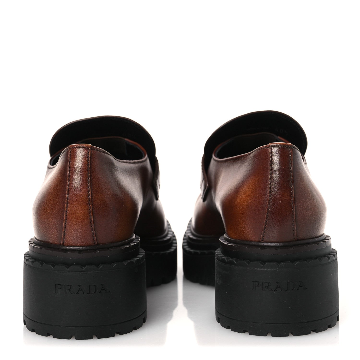 Prada Vitello Fume Metal Triangle Logo 50mm Loafers 40.5 Cognac 6 of 11