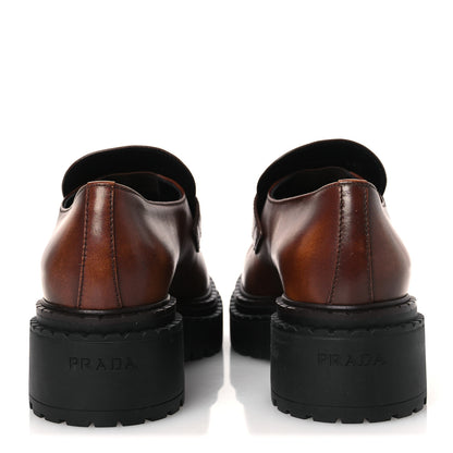 Prada Vitello Fume Metal Triangle Logo 50mm Loafers 40.5 Cognac 6 of 11