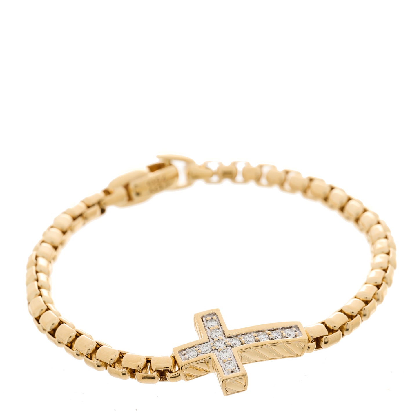 18K Yellow Gold Diamond Pave Cross Bracelet