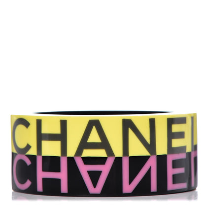 Chanel Resin CC Cuff Bracelet Black Yellow Pink 1 of 5