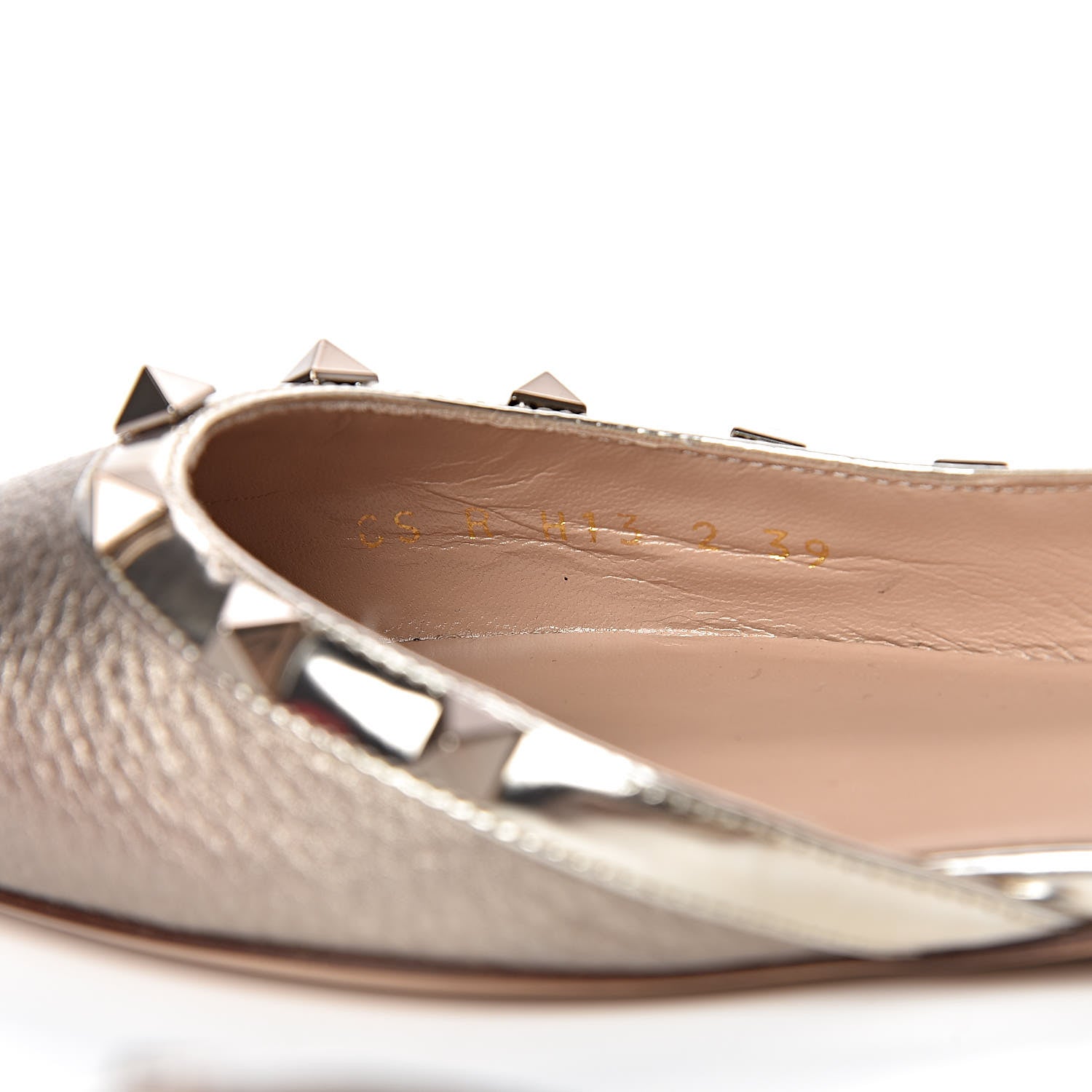 Valentino Garavani Metallic Pebbled Calfskin Patent Rockstud Slingback Flats 38 Skin 7 of 11