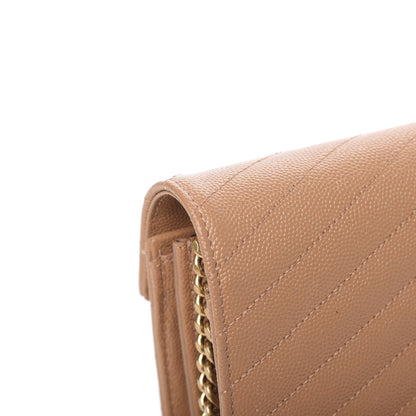 Saint Laurent Grain De Poudre Matelasse Chevron Monogram Chain Wallet Dune 10 of 11