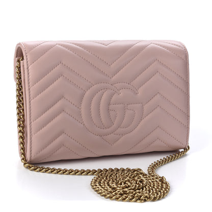 Gucci Calfskin Matelasse GG Marmont Chain Wallet Perfect Pink 2 of 10