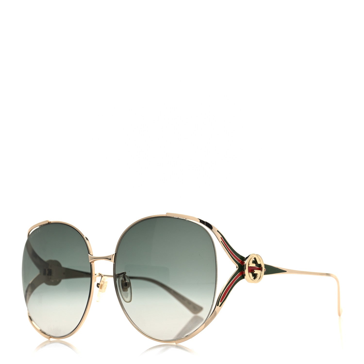 Gucci Metal Oversized Round Frame GG0225S Sunglasses Gold 1 of 8