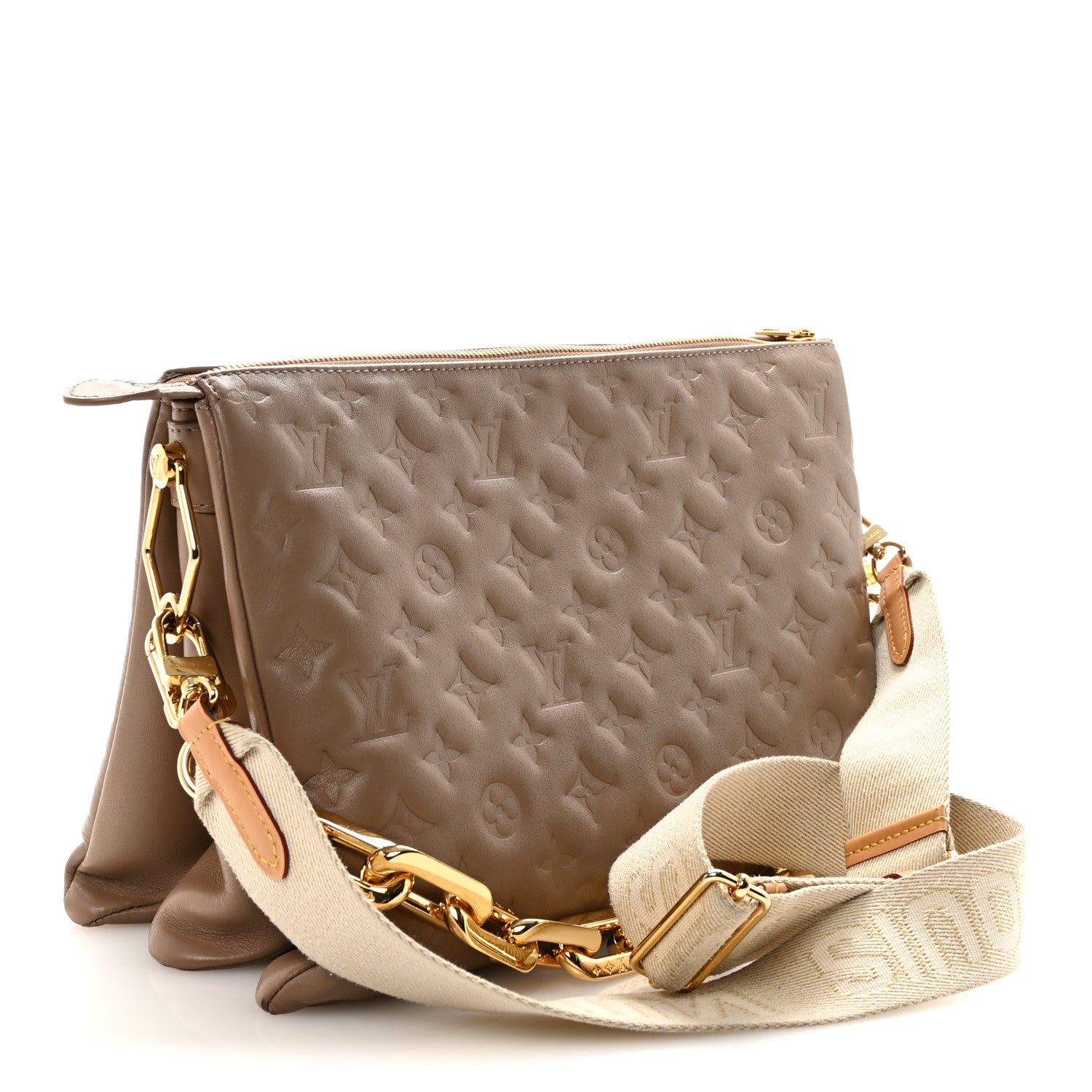 Louis Vuitton Lambskin Embossed Monogram Coussin MM  Taupe 3 of 9