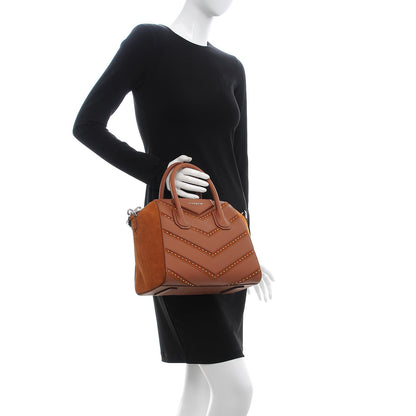 Givenchy Calfskin Suede Small Studded Chevron Antigona Cognac 3 of 10
