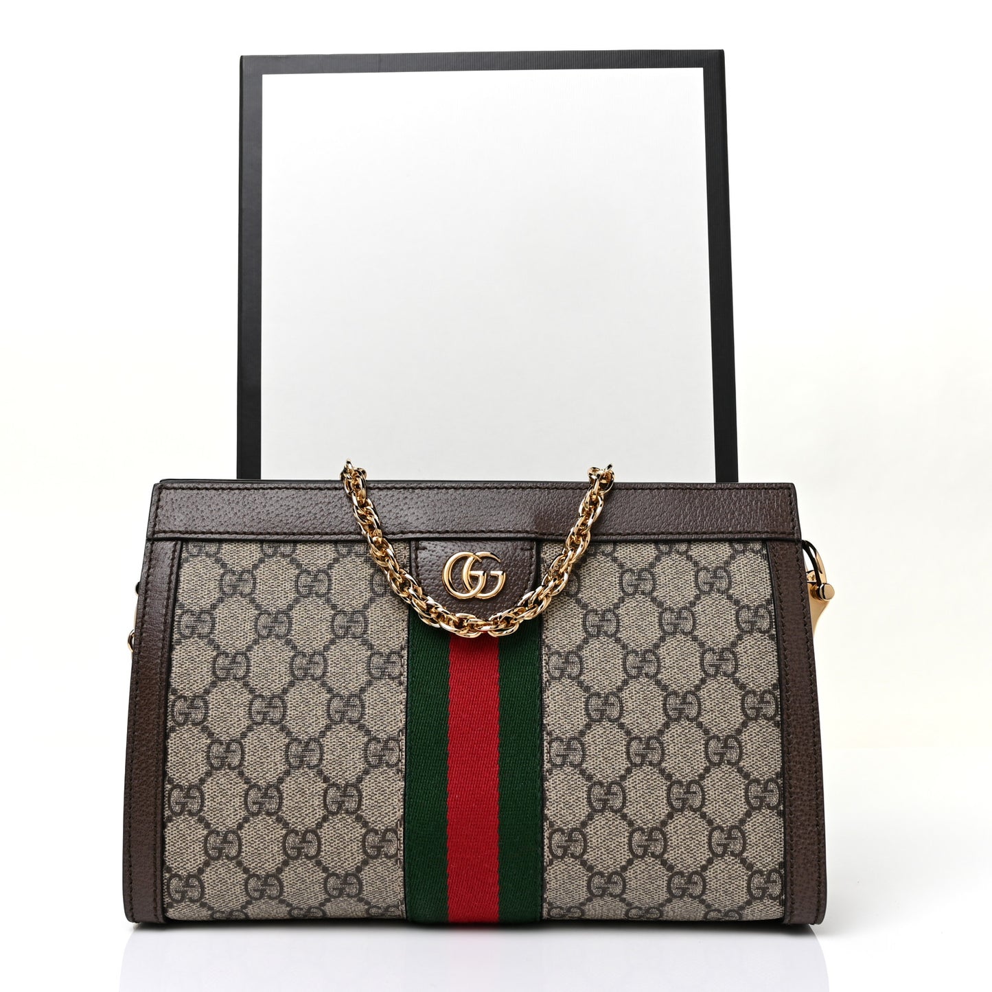 GG Supreme Monogram Web Small Ophidia Chain Shoulder Bag Brown