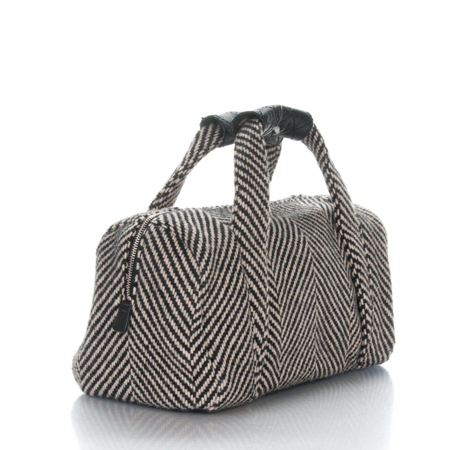Chanel Wool Calfskin CC Chevron All Day Long Boston Black White 3 of 9