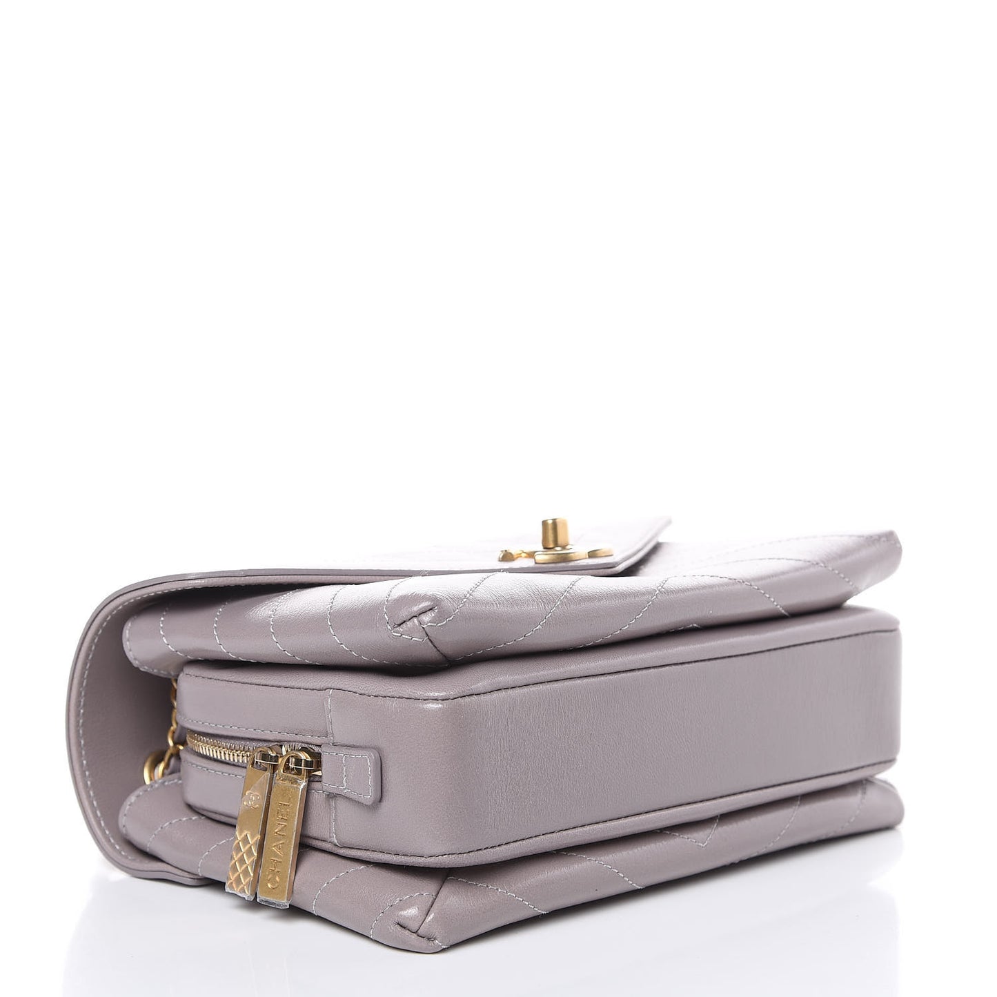 Lambskin Chevron Stitched Envelope Flap Light Grey