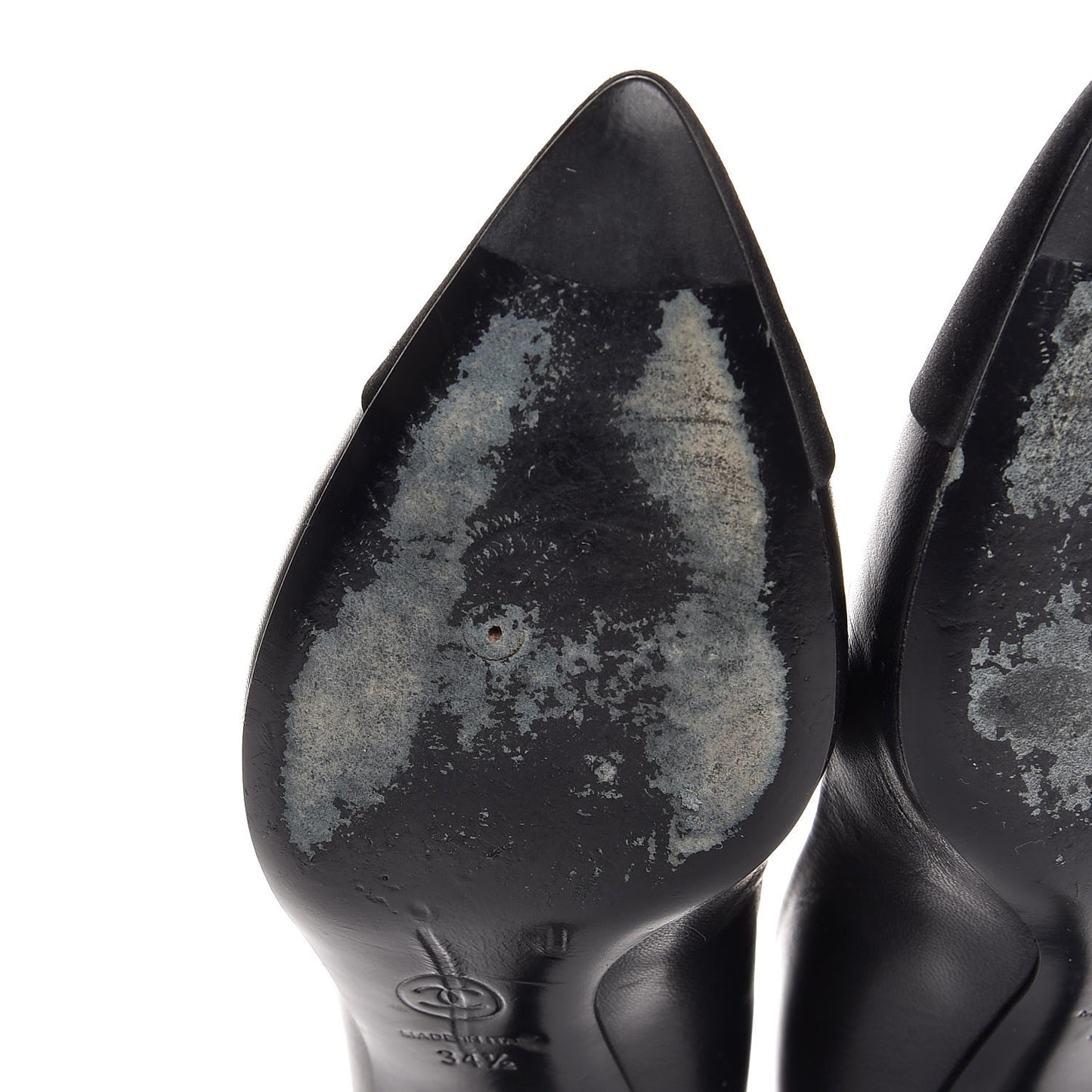 Lambskin Satin CC Cap Toe Kitten Heel Pumps 34.5 Black