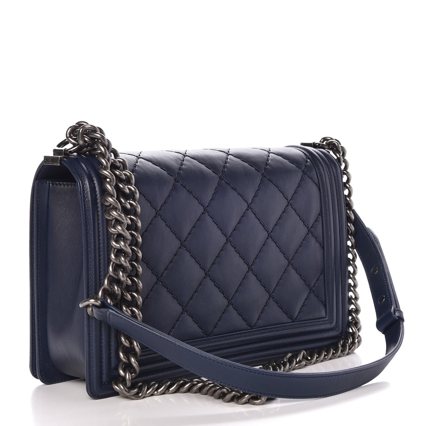 Calfskin Double Stitch New Medium Boy Flap Marine