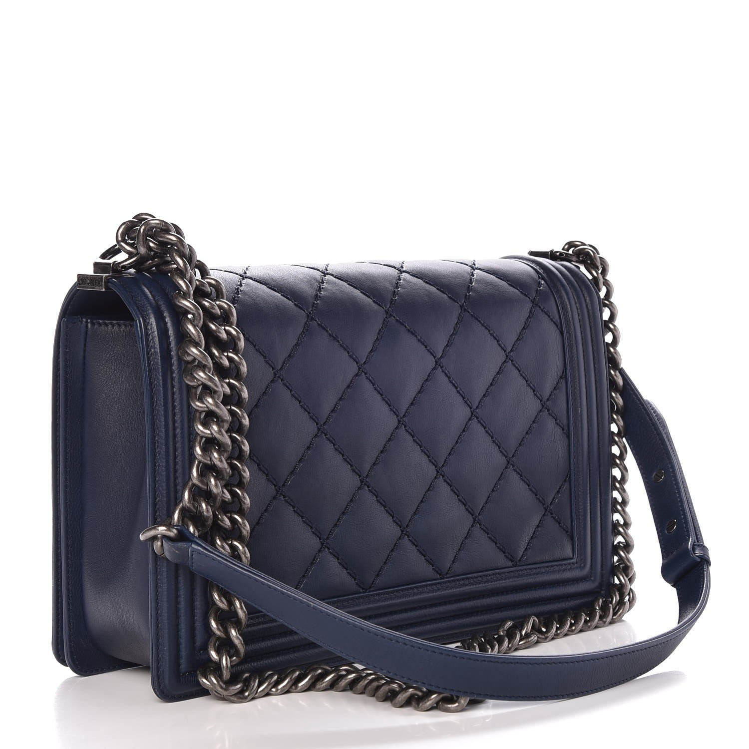Chanel Calfskin Double Stitch New Medium Boy Flap Marine 3 of 10