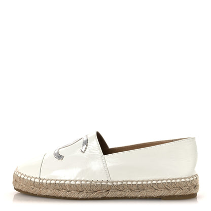 Chanel Distressed Patent CC Espadrilles 38 White Silver 1 of 11