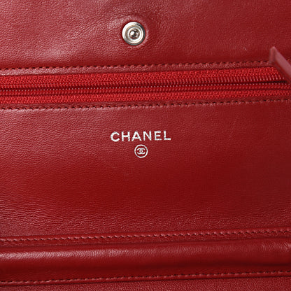 Chanel Lambskin Quilted Wallet On Chain WOC Red 5 of 9