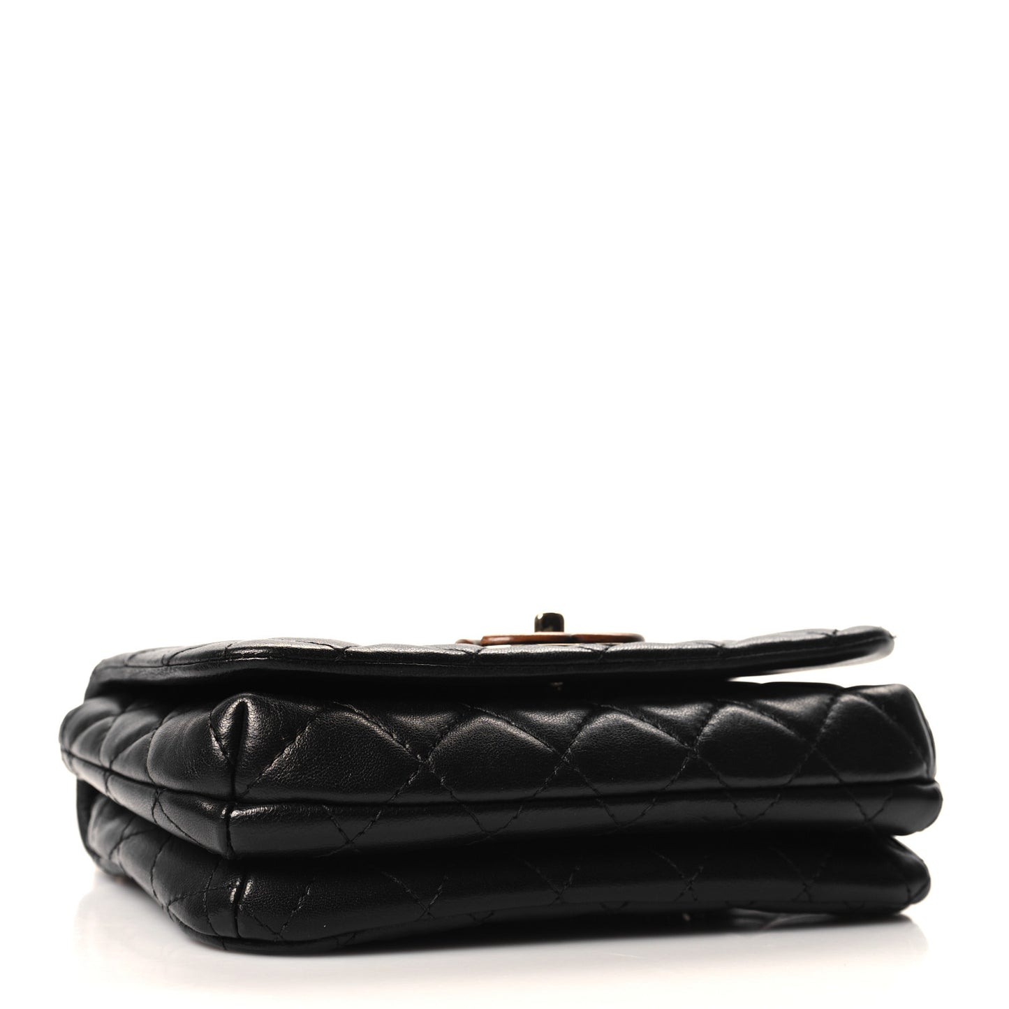 Lambskin Quilted Wood Mini Coco Handle Flap Black