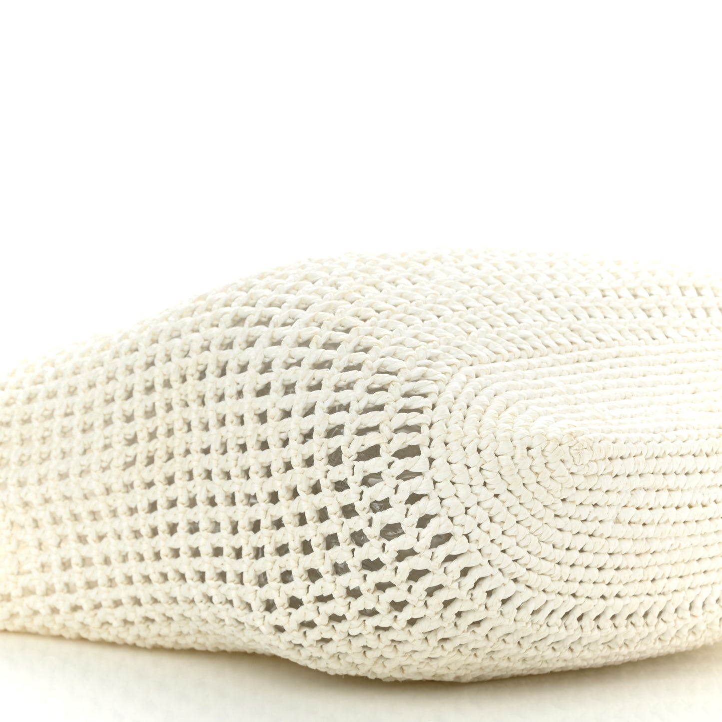 Yarn Raffia Effect Crochet Logo Embroidered Shopping Tote Bag White