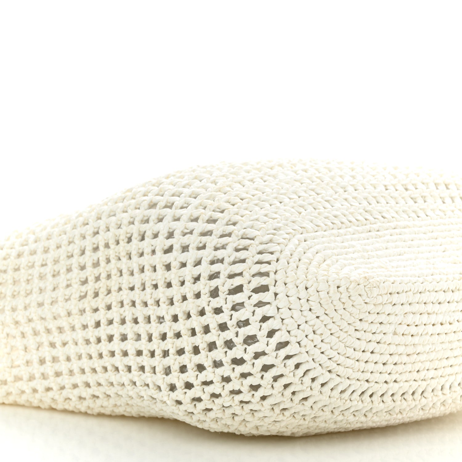Prada Yarn Raffia Effect Crochet Logo Embroidered Shopping Tote Bag White 8 of 9
