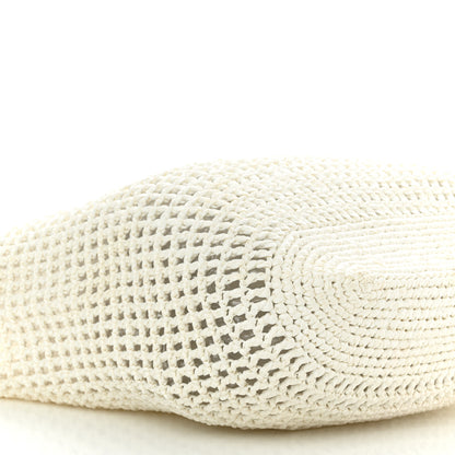 Prada Yarn Raffia Effect Crochet Logo Embroidered Shopping Tote Bag White 8 of 9