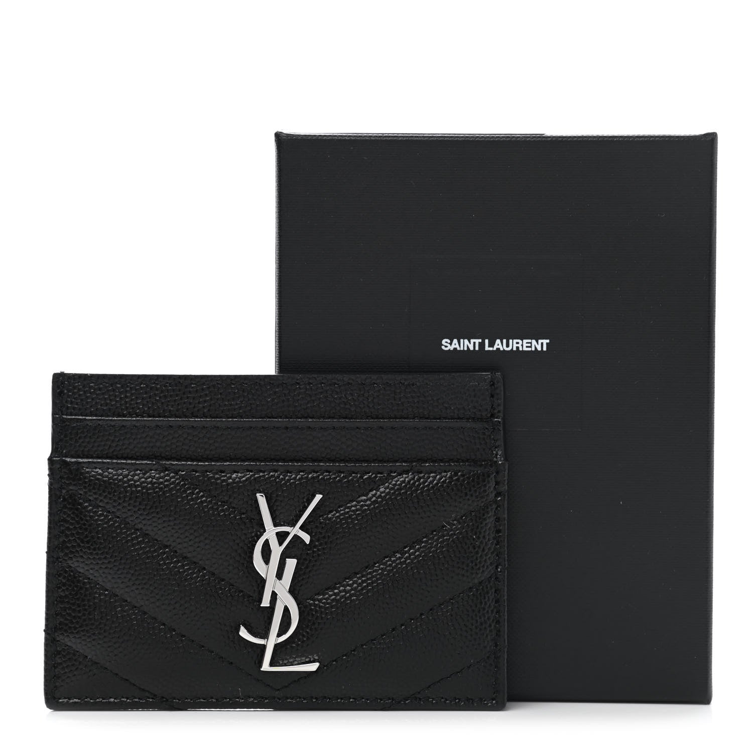 Saint Laurent Grain De Poudre Matelasse Chevron Monogram Credit Card Case Black 8 of 8