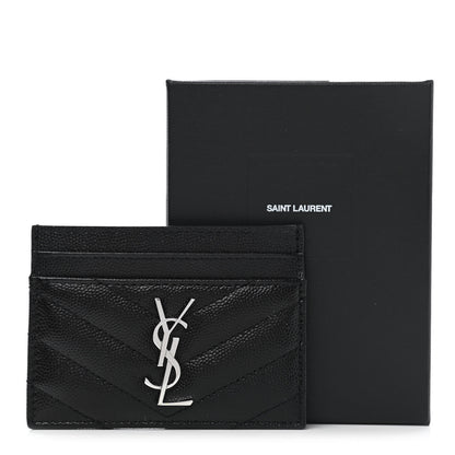 Saint Laurent Grain De Poudre Matelasse Chevron Monogram Credit Card Case Black 8 of 8