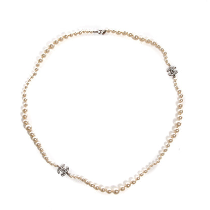 Chanel Graduated Pearl CC Long Necklace Silver 1 of 5