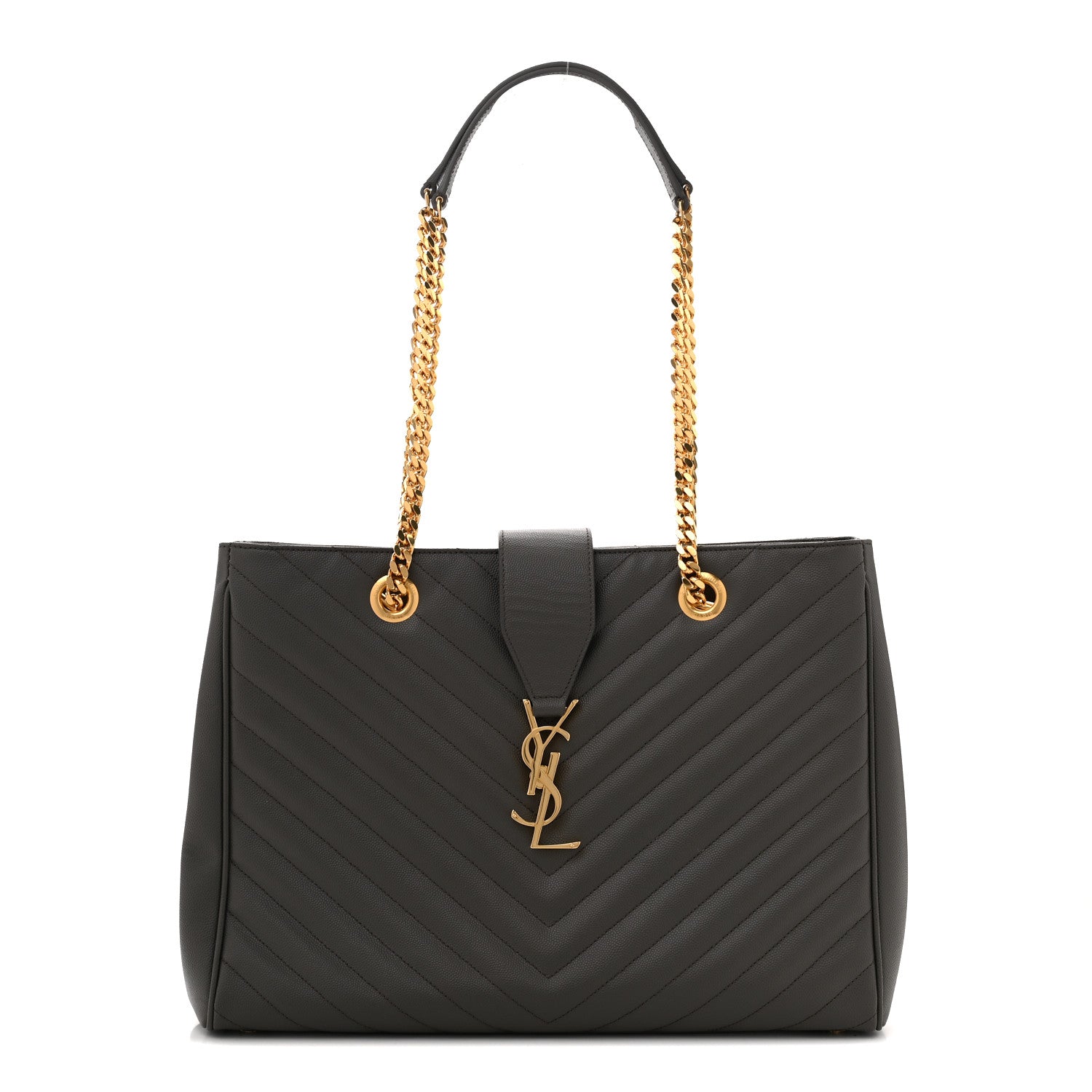 Saint Laurent Grain De Poudre Matelasse Chevron Monogram Shopping Bag Fog 1 of 14