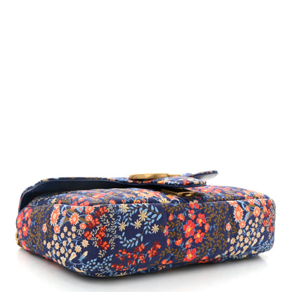 Gucci Cotton Calfskin Matelasse Floral Print Small GG Marmont Shoulder Bag Blue Red Deep Ocean Blue 3 of 9
