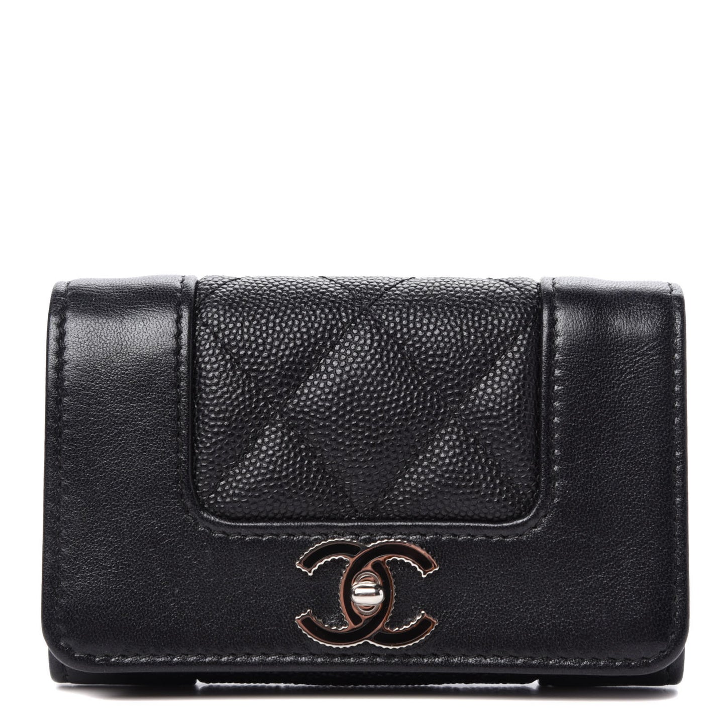 Caviar Quilted Vintage Mademoiselle Flap Card Holder Black