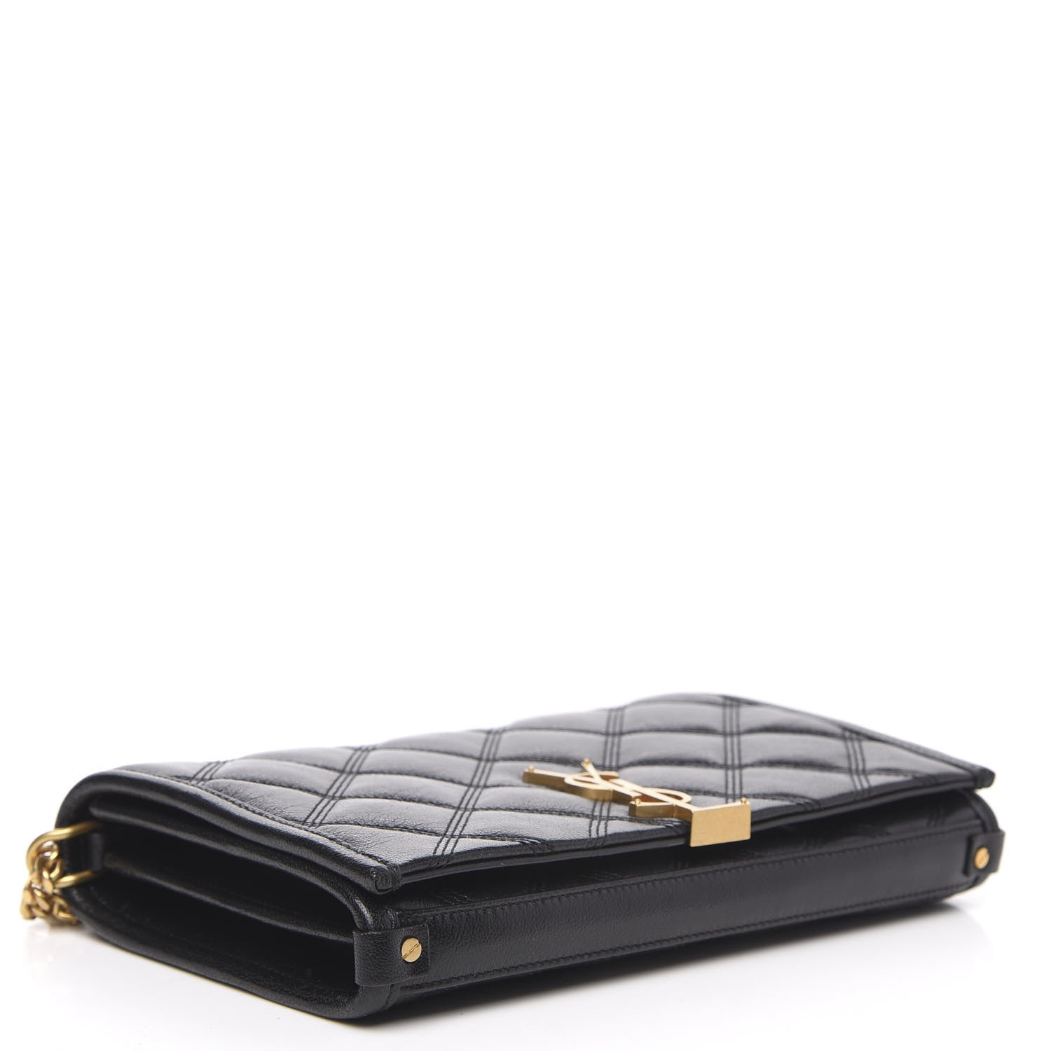 Saint Laurent Lambskin Diamond Quilted Becky Chain Wallet Black 4 of 10