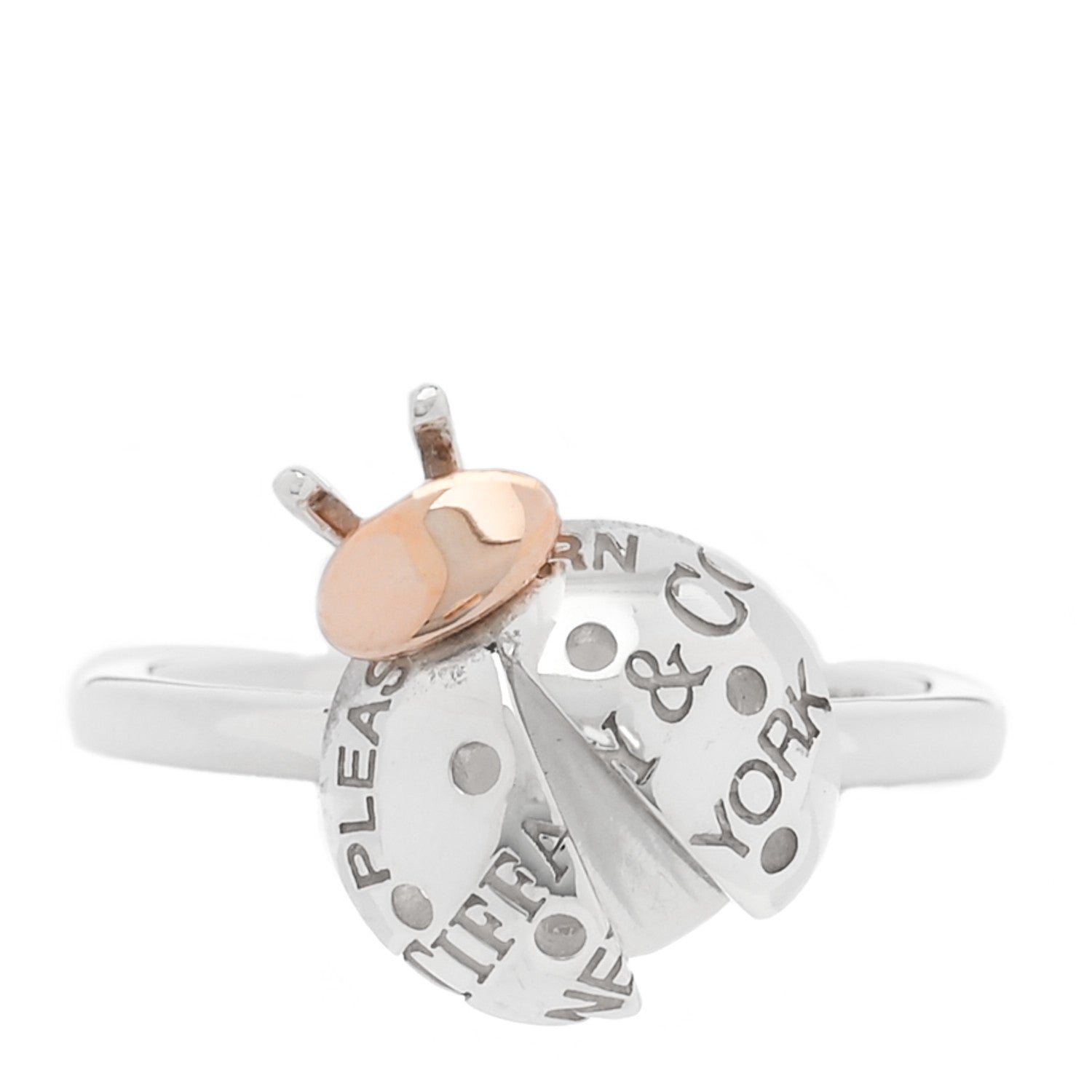 Tiffany Sterling Silver 18K Rose Gold Return to Tiffany Love Bugs Ladybug Ring 47 4 1 of 5