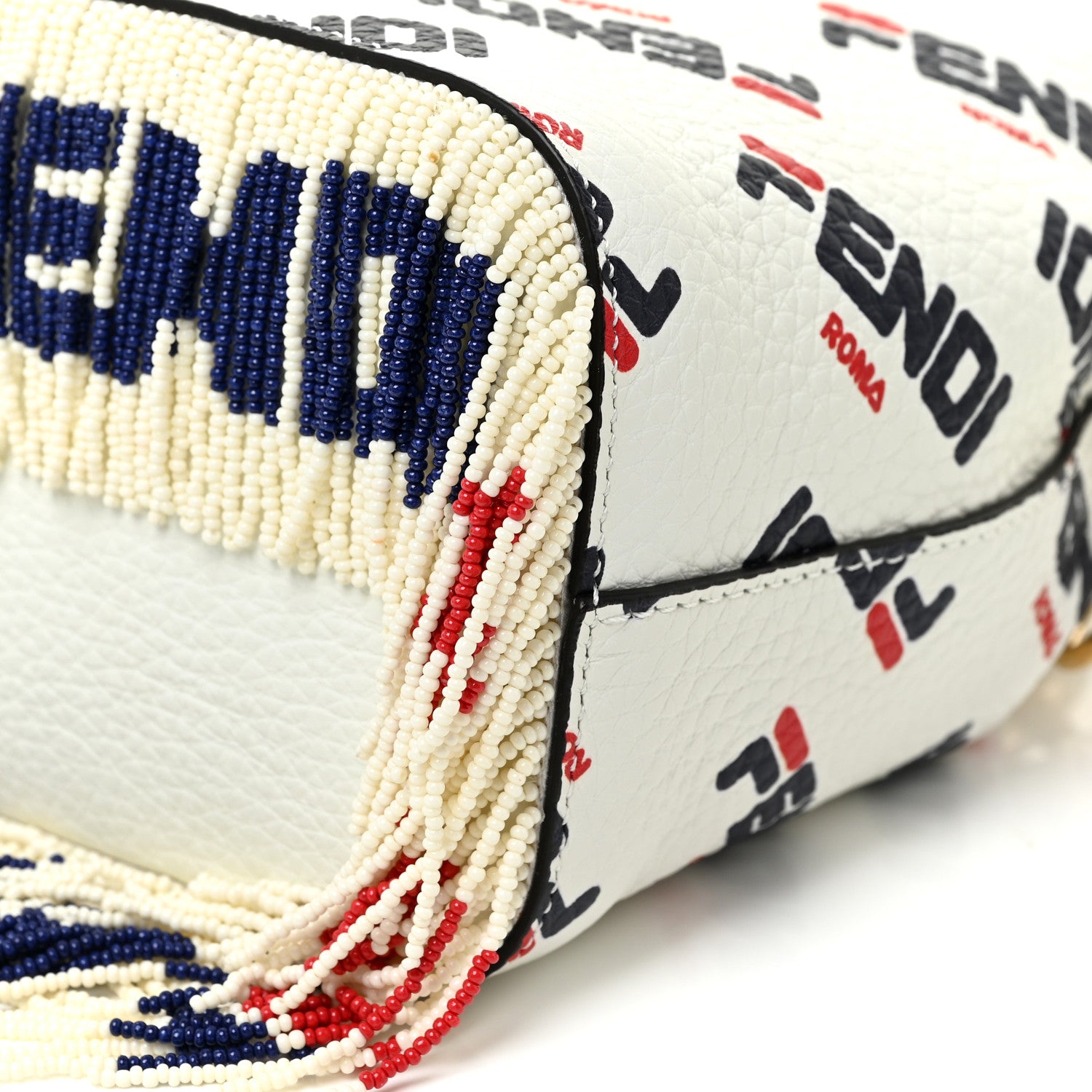 Fendi X FILA Calfskin F is Fendi Mania Fringe Mini Mon Tresor Bucket Bag White 11 of 12
