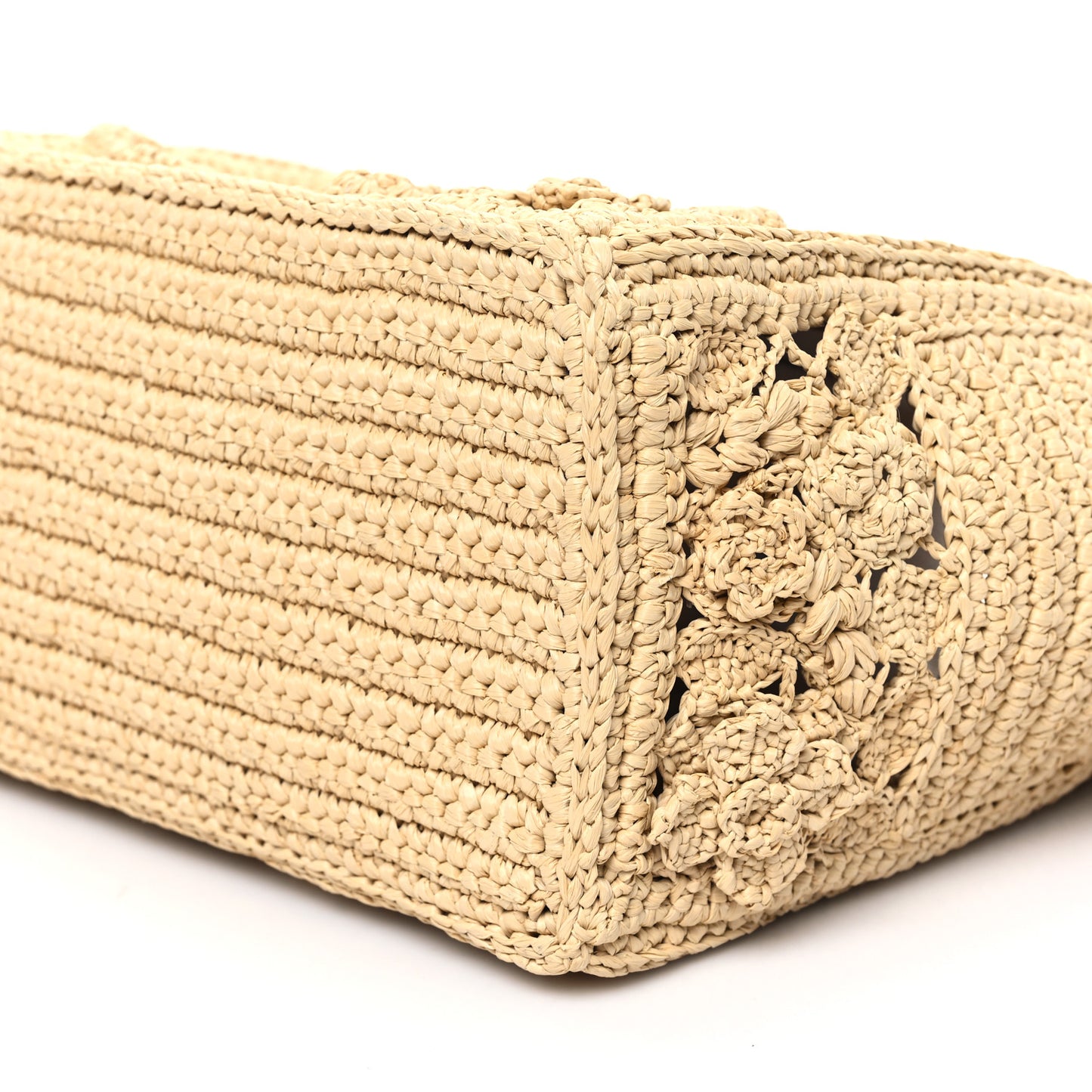 Woven Raffia Floral Embellished Small Book Tote Natural