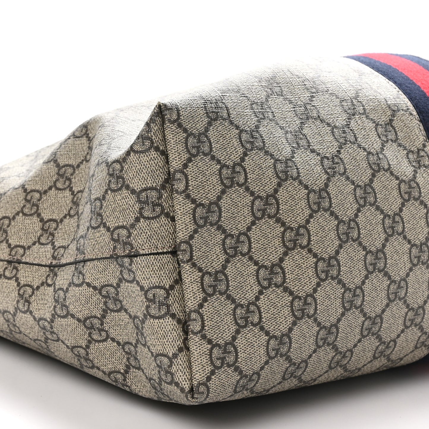 GG Supreme Monogram Textured Dollar Calfskin Web Medium Ophidia Shopping Tote Beige Ebony Mystic White