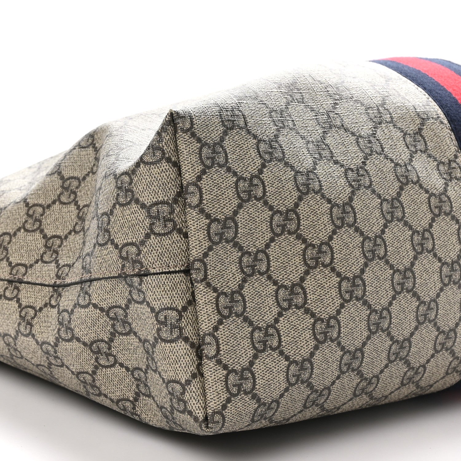 Gucci GG Supreme Monogram Textured Dollar Calfskin Web Medium Ophidia Shopping Tote Beige Ebony Mystic White 9 of 10