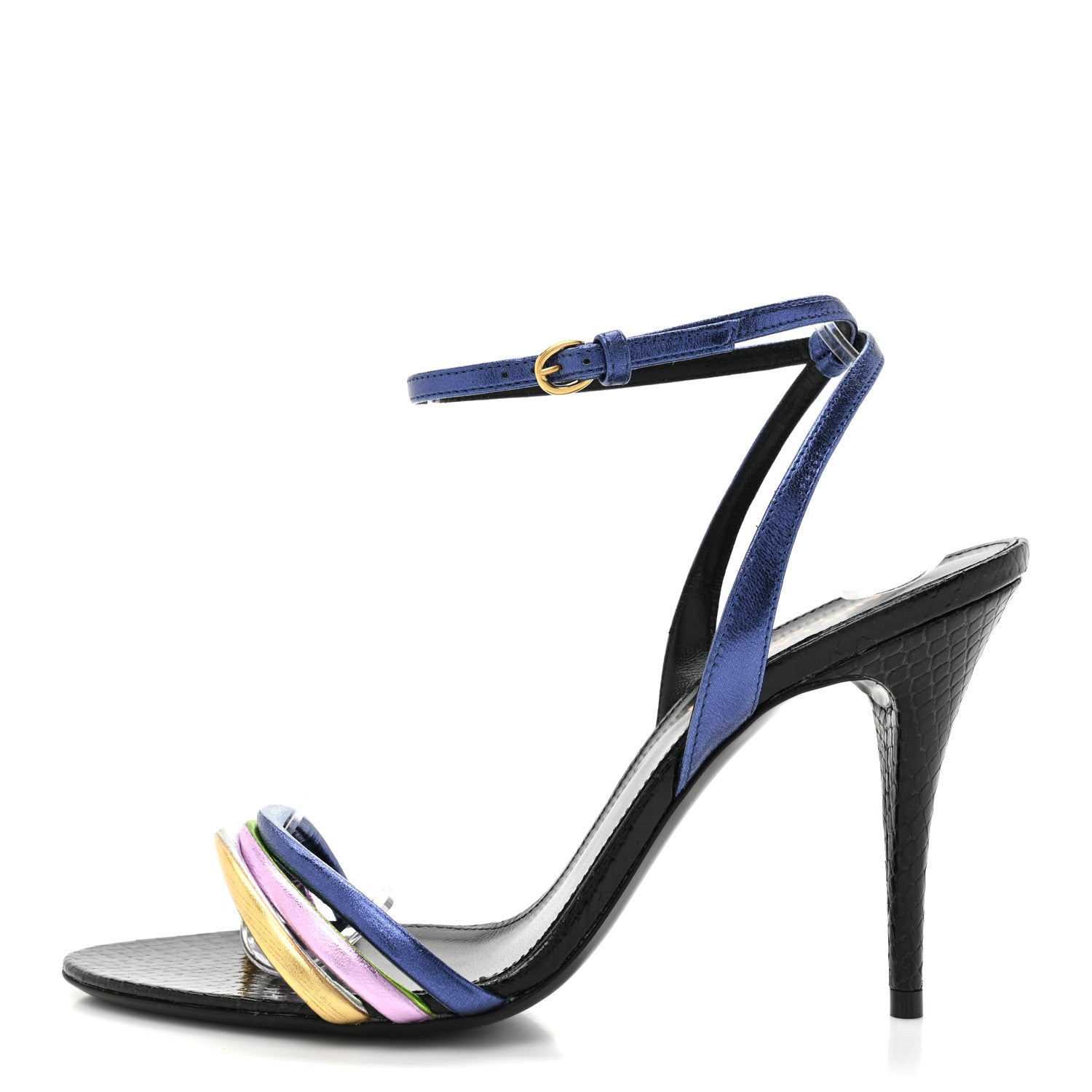 Saint Laurent Metallic Calfskin Manhattan Ankle Strap Sandal 36.5 Multicolor 1 of 9