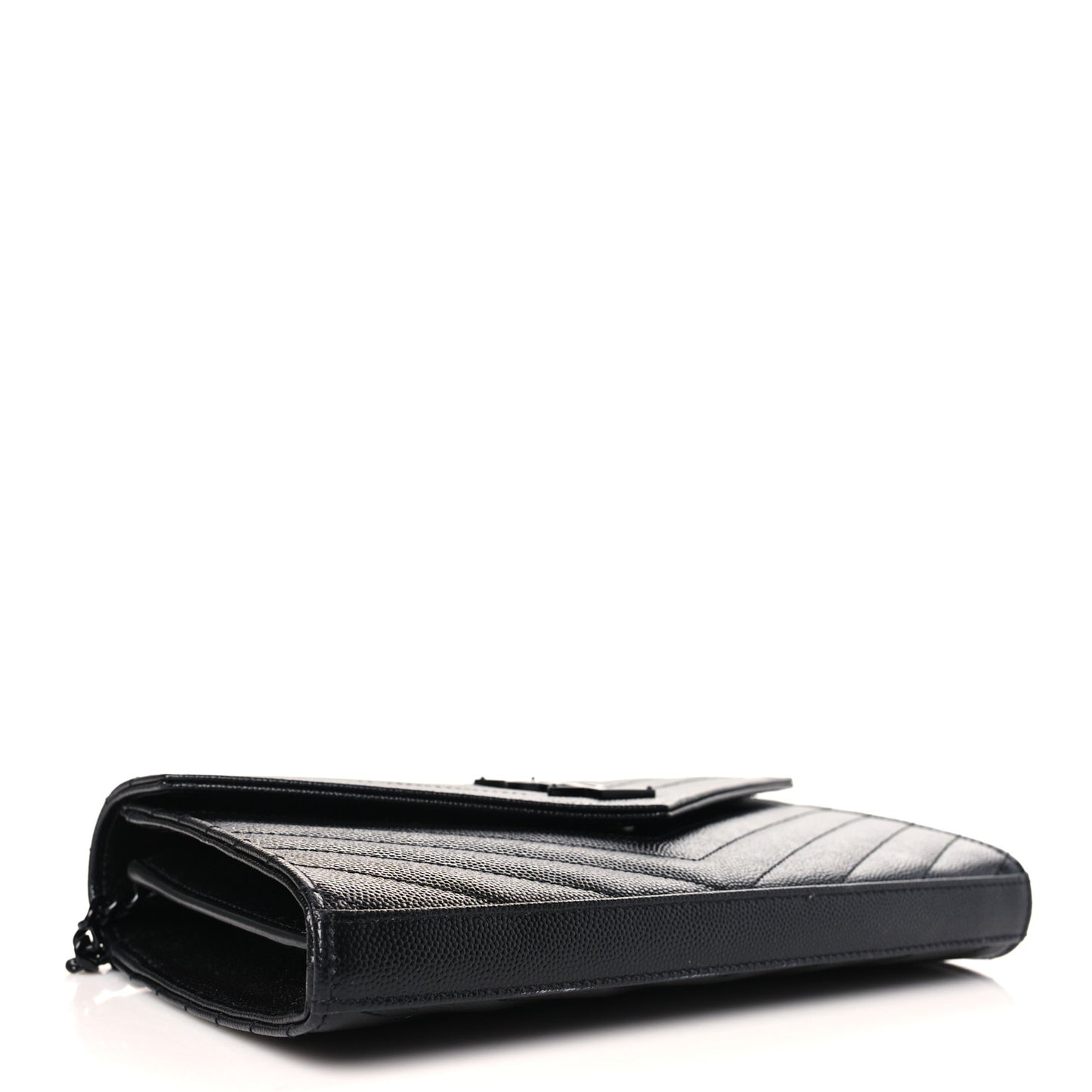 Grain De Poudre Matelasse Chevron Monogram Monochrome Chain Wallet Black