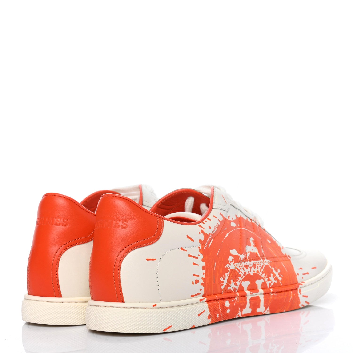 Hermes Swift Printed Peinture Fraiche Quicker Sneakers 36.5 White Orange 4 of 7