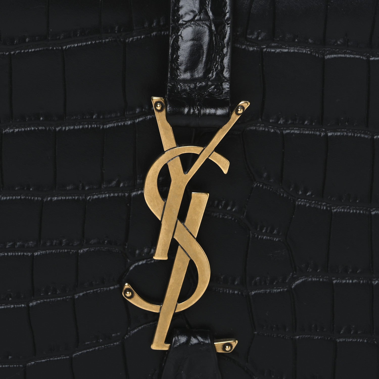 Saint Laurent Calfskin Crocodile Embossed Le 5 A 7 Hobo Black 8 of 10