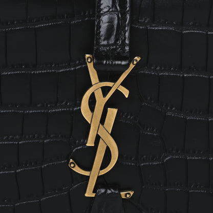 Saint Laurent Calfskin Crocodile Embossed Le 5 A 7 Hobo Black 8 of 10