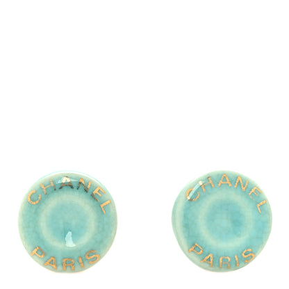 Chanel Resin Logo Clip On Earrings Blue 1 of 4