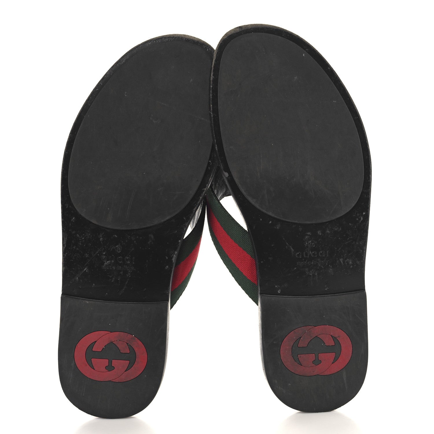 Gucci Nylon Calfskin Web Mens GG Thong Sandals 11 Green Red Black 6 of 11
