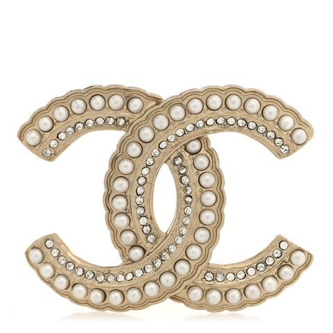 Pearl Crystal Queen of France CC Brooch Gold