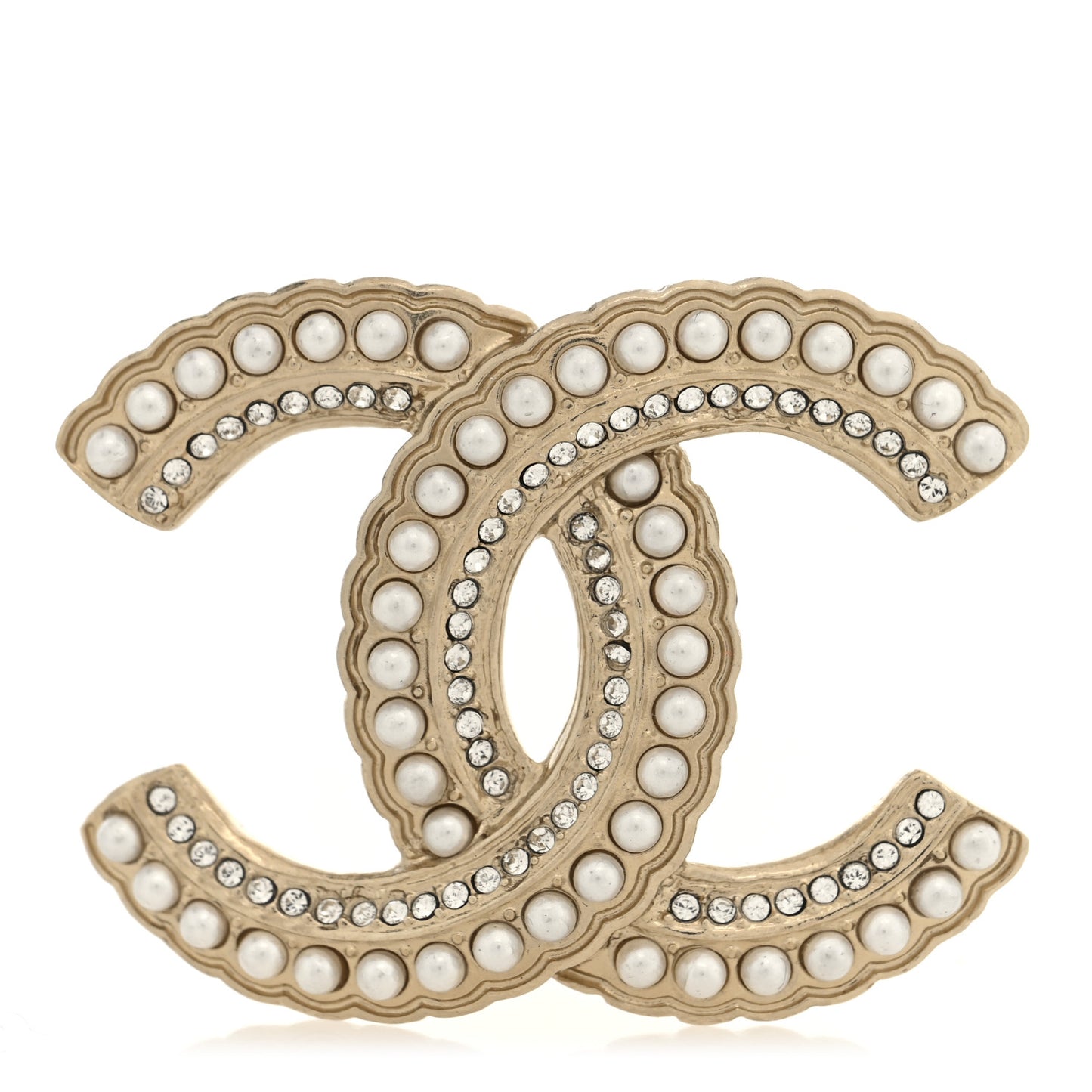 Pearl Crystal Queen of France CC Brooch Gold