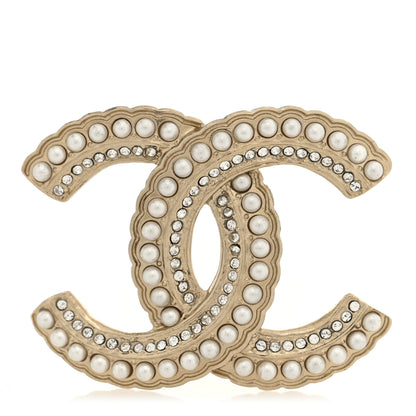 Chanel Pearl Crystal Queen of France CC Brooch Gold 1 of 3