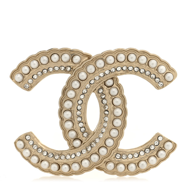 Chanel Pearl Crystal Queen of France CC Brooch Gold 1850068