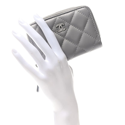Chanel Lambskin Quilted Zip Around Coin Purse Wallet Grey 2 of 7
